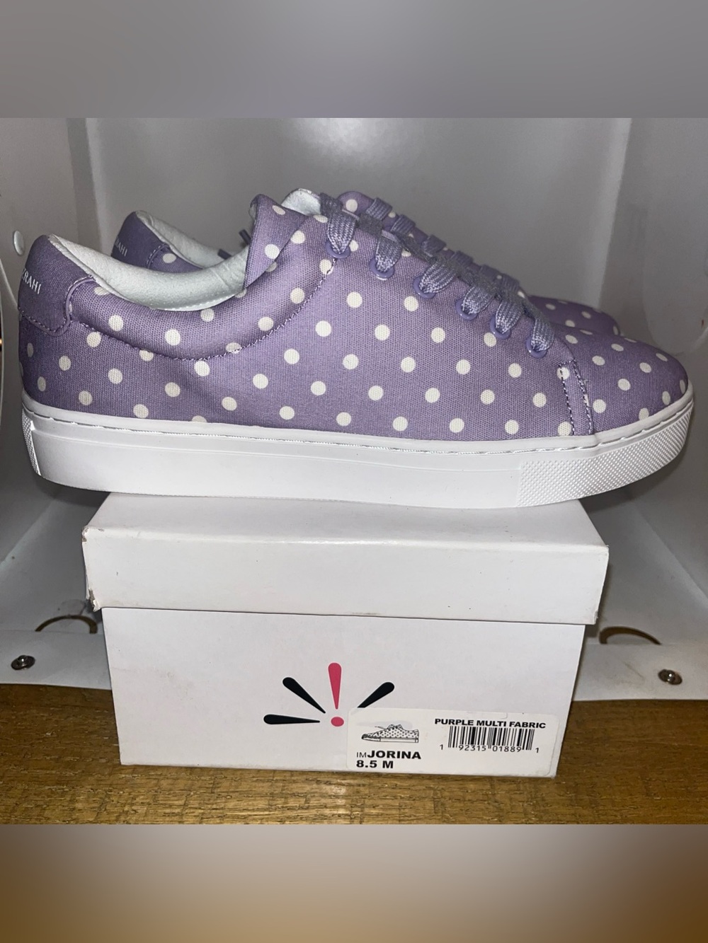 Isaac Mizrahi Shoes Women Sz 8.5 Jorina Sneakers Purple & White Polka Dot Shoes